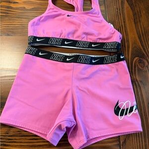 EUC Girls Nike Pink Sports Bra and Shorts Set